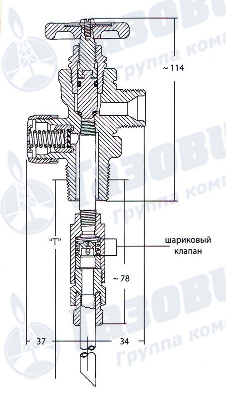 Схема клапана для отбора газообразной фазы с отводной трубкой Rego Схема клапана для отбора газообразной фазы с отводной трубкой Rego
